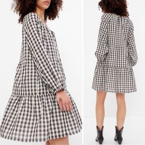 GAP Tie Front Gingham Tiered Mini Dress